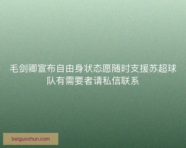 毛剑卿宣布自由身状态愿随时支援苏超球队有需要者请私信联系