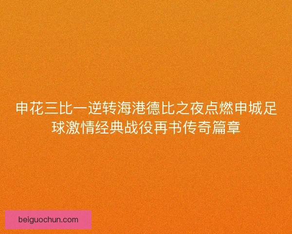 申花三比一逆转海港德比之夜点燃申城足球激情经典战役再书传奇篇章